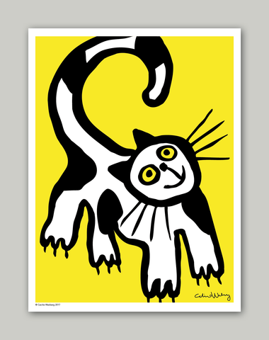 Black and White Cat in Yellow Poster