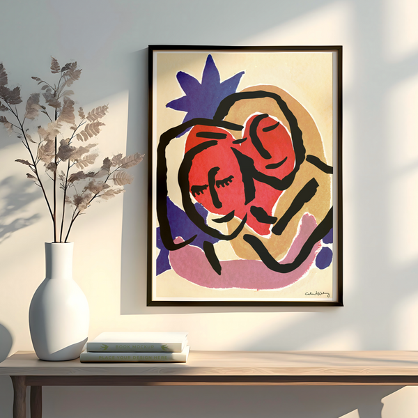 Poster med en expressionistisk malning inspirerad av Matisse av ett omfamnade karleksfullt par