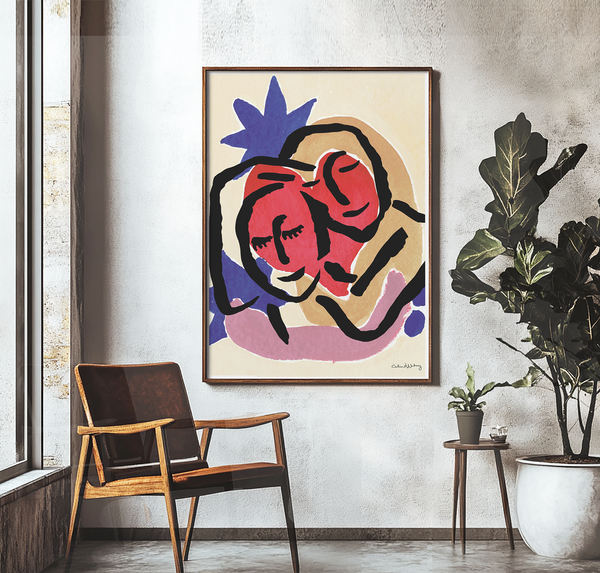 Poster med en expressionistisk malning inspirerad av Matisse av ett omfamnade karleksfullt par