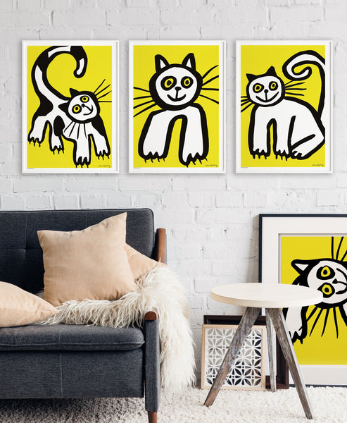 Black and White Cat in Yellow Poster