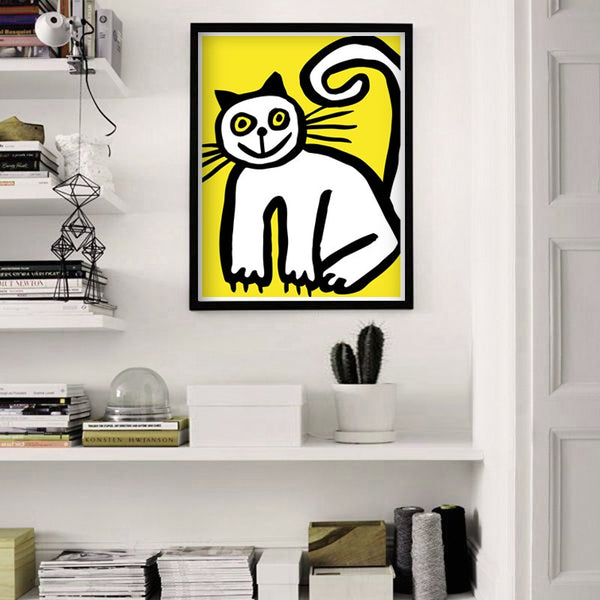Happy Cat in Yellow Poster