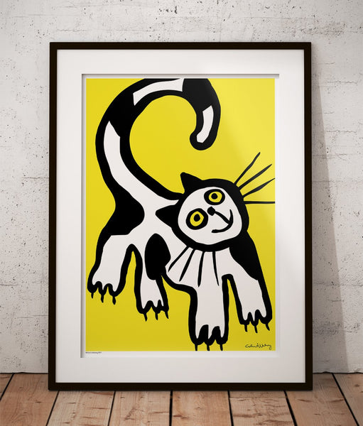 Black and White Cat in Yellow Poster